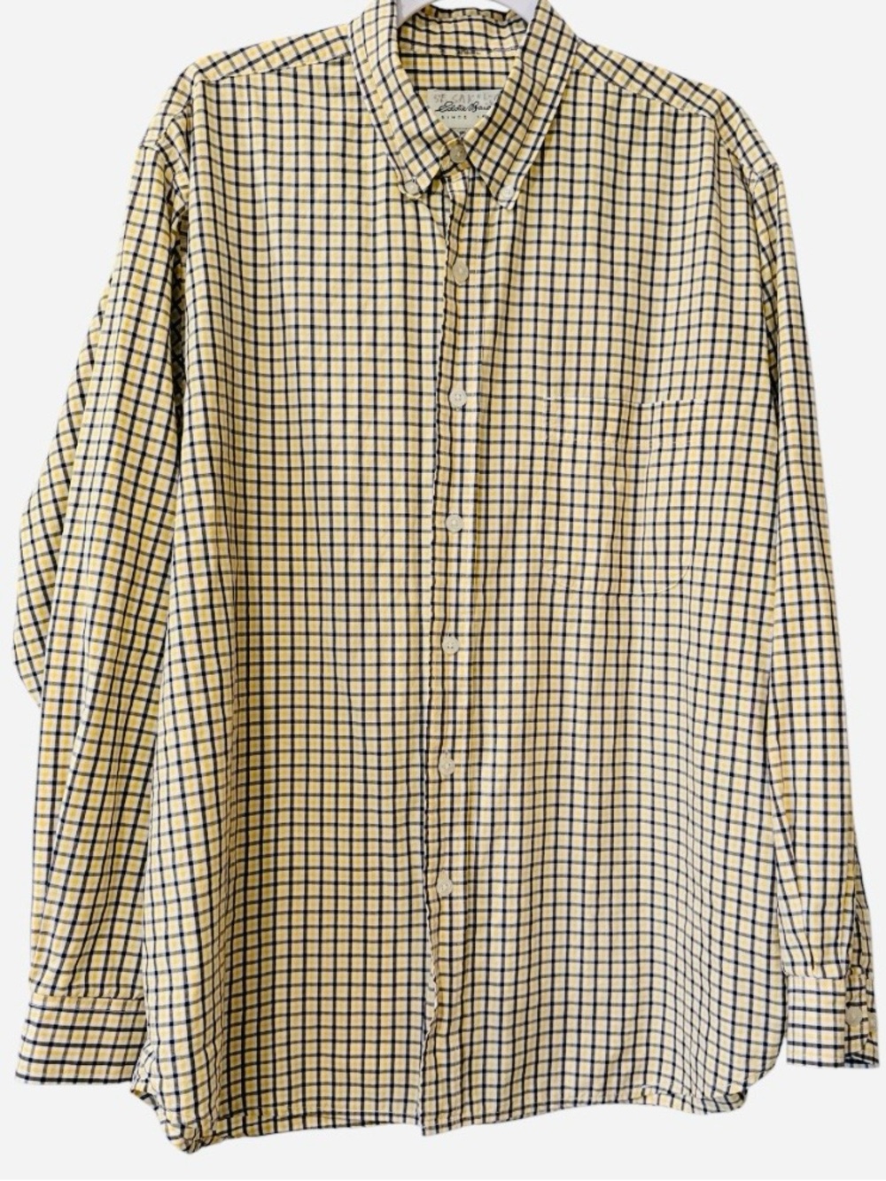 Eddie Bauer men’s Large Long sleeve Tattersall check yellow, white & blue shirt